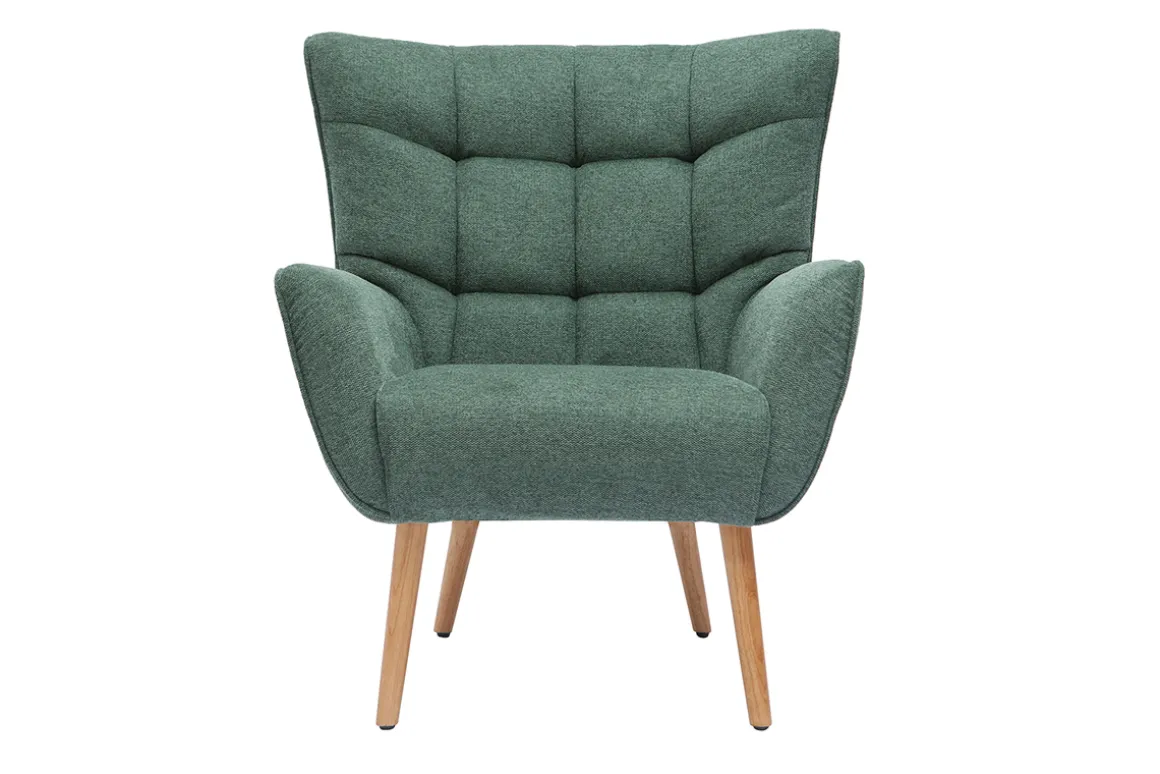 Miliboo Fauteuil Design|Voir Tous Les Fauteuils-Fauteuil scandinave tissu effet velours texturé vert foncé et bois clair AVERY