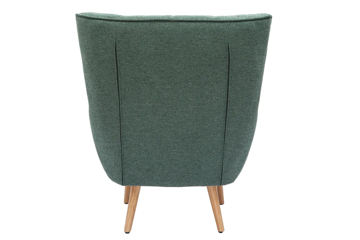 Miliboo Fauteuil Design|Voir Tous Les Fauteuils-Fauteuil scandinave tissu effet velours texturé vert foncé et bois clair AVERY