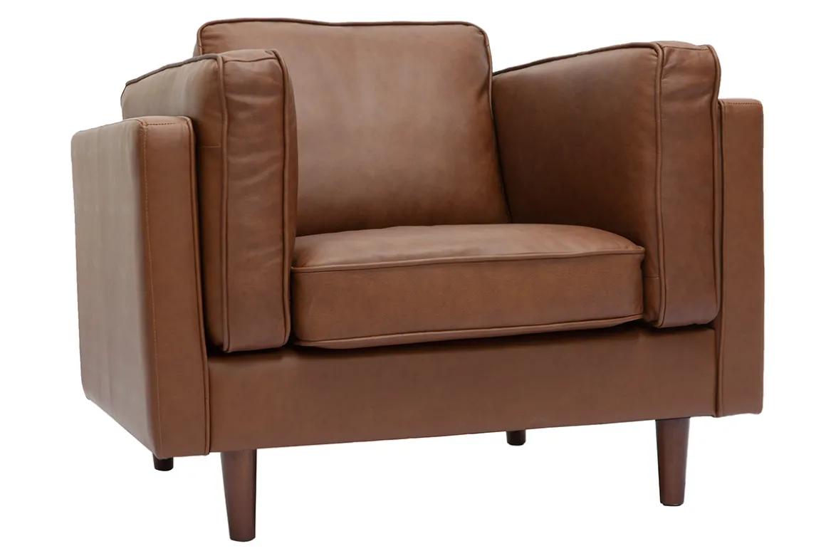 Miliboo Fauteuil Design|Voir Tous Les Fauteuils-Fauteuil vintage cuir marron BRADLEY