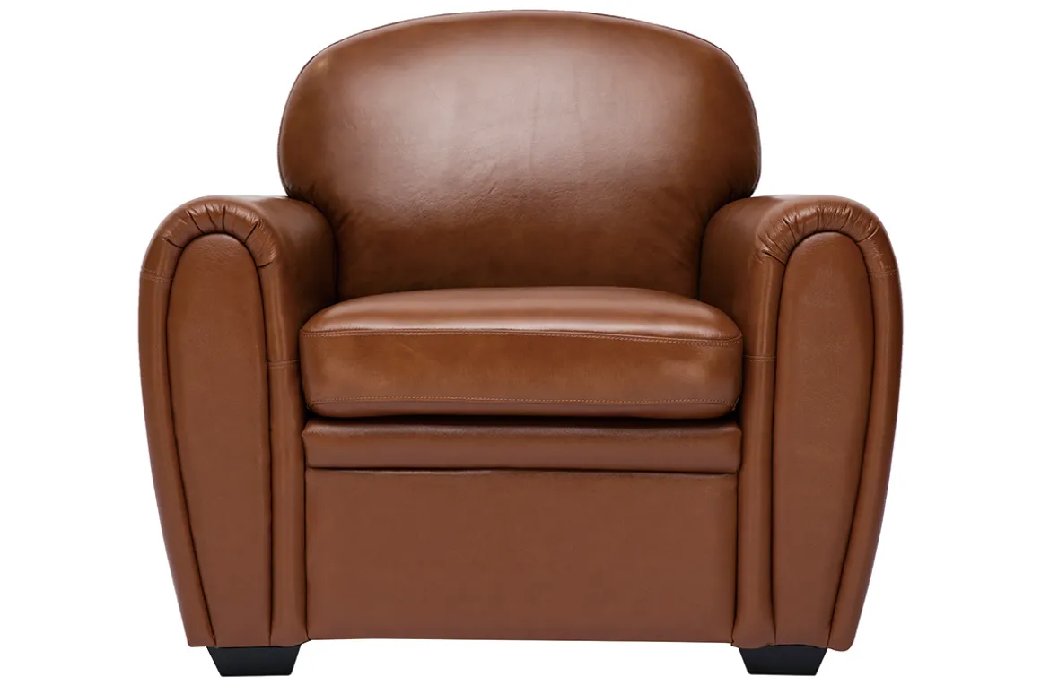Miliboo Fauteuil Design|Voir Tous Les Fauteuils-Fauteuil vintage cuir marron CLUB
