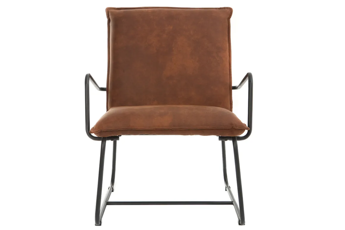 Miliboo Fauteuil Design|Voir Tous Les Fauteuils-Fauteuil vintage marron et métal noir MERCY