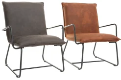 Miliboo Fauteuil Design|Voir Tous Les Fauteuils-Fauteuil vintage marron et métal noir MERCY