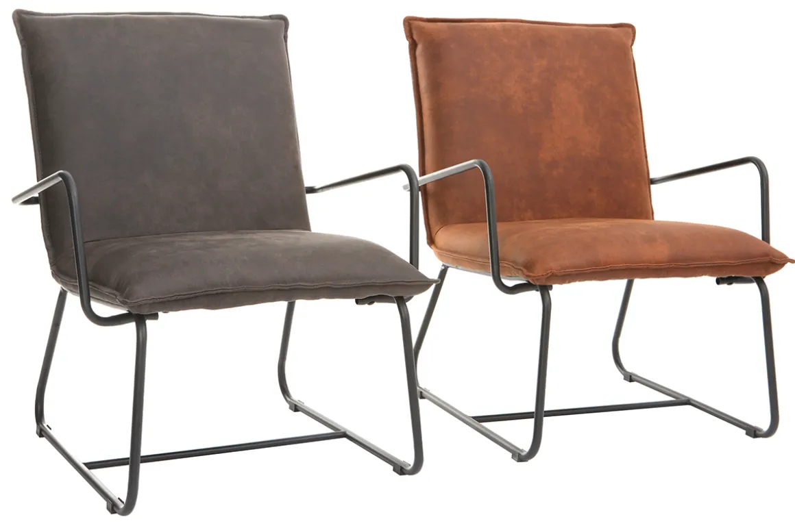 Miliboo Fauteuil Design|Voir Tous Les Fauteuils-Fauteuil vintage marron et métal noir MERCY