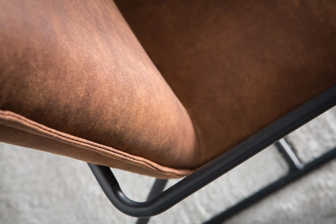 Miliboo Fauteuil Design|Voir Tous Les Fauteuils-Fauteuil vintage marron et métal noir MERCY