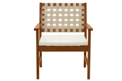 Miliboo Chaise De Jardin-Fauteuils de jardin en bois massif avec coussin blanc et sangles beiges (lot de 2) SANTANA