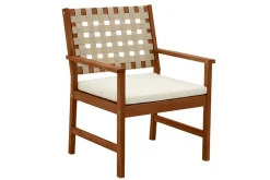 Miliboo Chaise De Jardin-Fauteuils de jardin en bois massif avec coussin blanc et sangles beiges (lot de 2) SANTANA