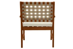 Miliboo Chaise De Jardin-Fauteuils de jardin en bois massif avec coussin blanc et sangles beiges (lot de 2) SANTANA