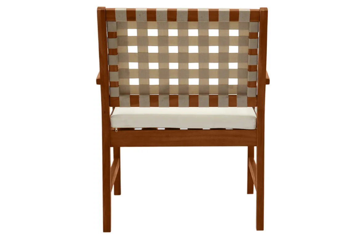 Miliboo Chaise De Jardin-Fauteuils de jardin en bois massif avec coussin blanc et sangles beiges (lot de 2) SANTANA