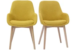 Miliboo Chaise Design-Fauteuils scandinaves en tissu effet velours jaune moutarde et bois clair massif (lot de 2) HOLO