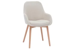 Miliboo Chaise Design-Fauteuils scandinaves en tissu effet velours beige et bois clair massif (lot de 2) HOLO