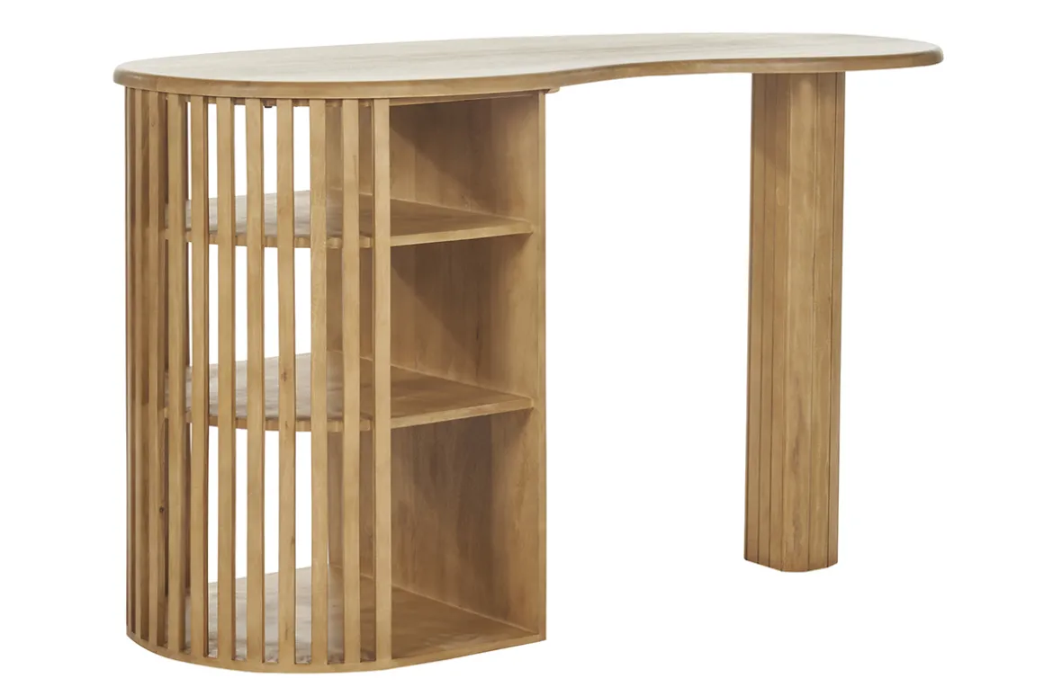Miliboo Table De Bar / Bar-Ilot - table de bar avec rangements en bois manguier massif H90 cm LOBIO