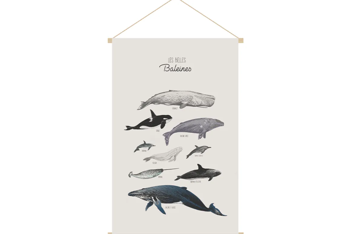 Miliboo Accessoire & Déco Enfant|Décoration Murale-Kakemono enfant tableau en toile suspendue illustration baleines L40 x H60 cm OCEAN