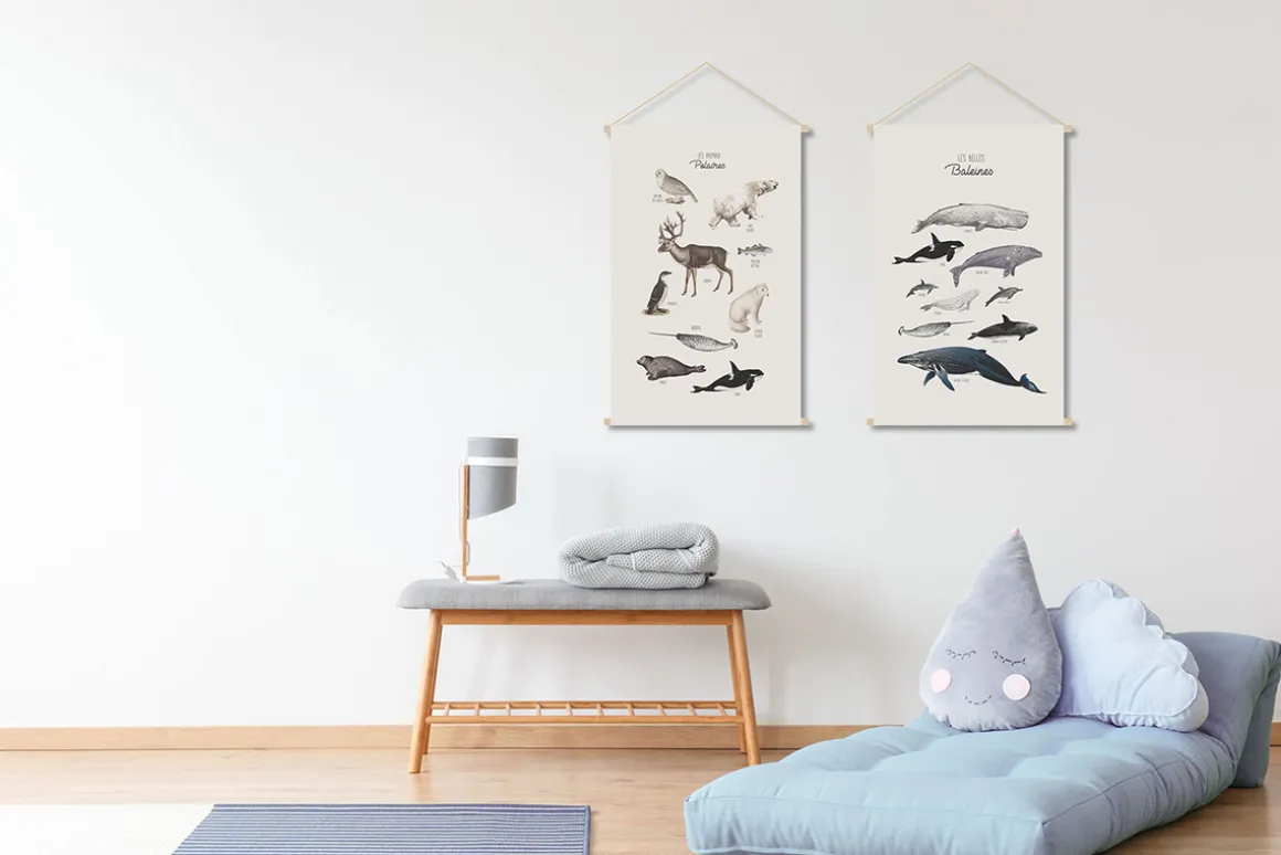 Miliboo Accessoire & Déco Enfant|Décoration Murale-Kakemono enfant tableau en toile suspendue illustration baleines L40 x H60 cm OCEAN