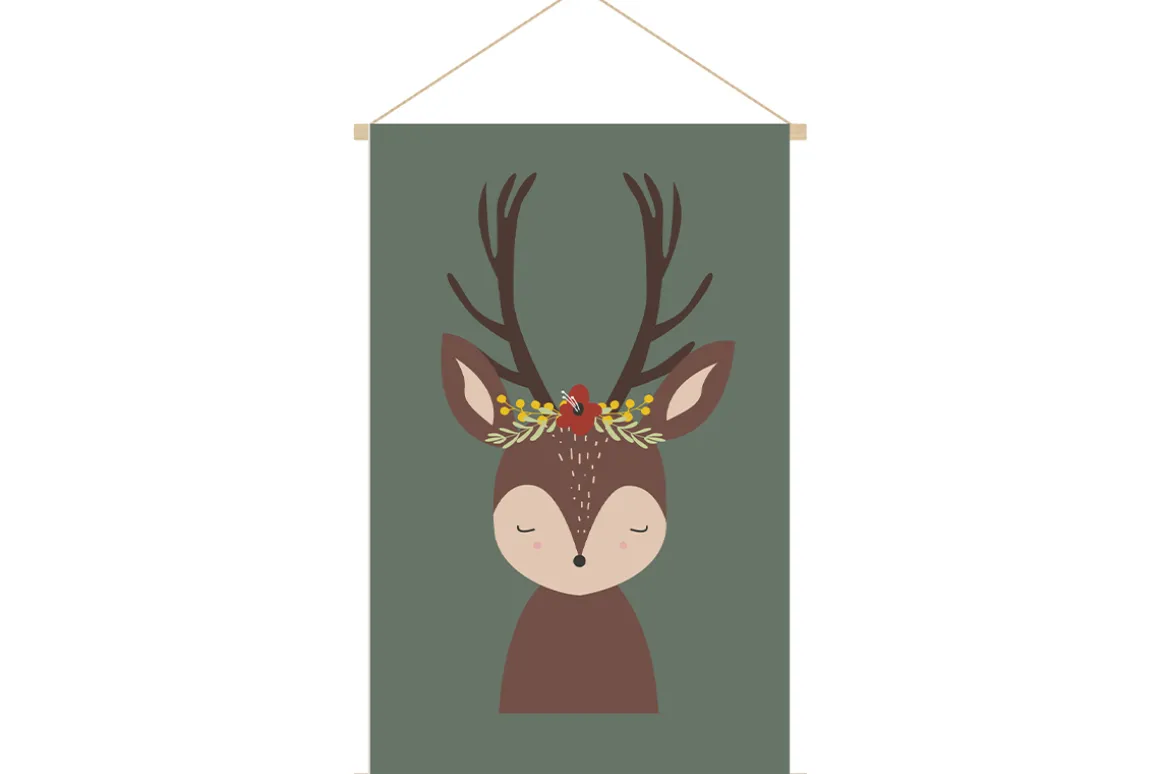 Miliboo Accessoire & Déco Enfant|Décoration Murale-Kakemono enfant tableau en toile suspendue illustration biche L40 x H60cm LOVELY