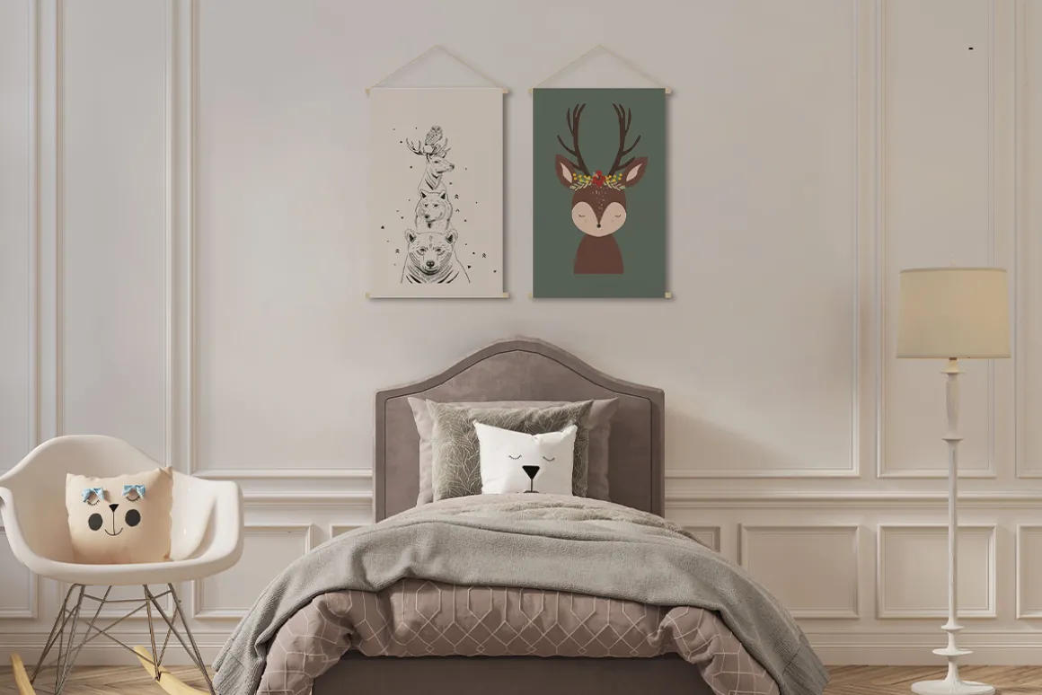 Miliboo Accessoire & Déco Enfant|Décoration Murale-Kakemono enfant tableau en toile suspendue illustration biche L40 x H60cm LOVELY