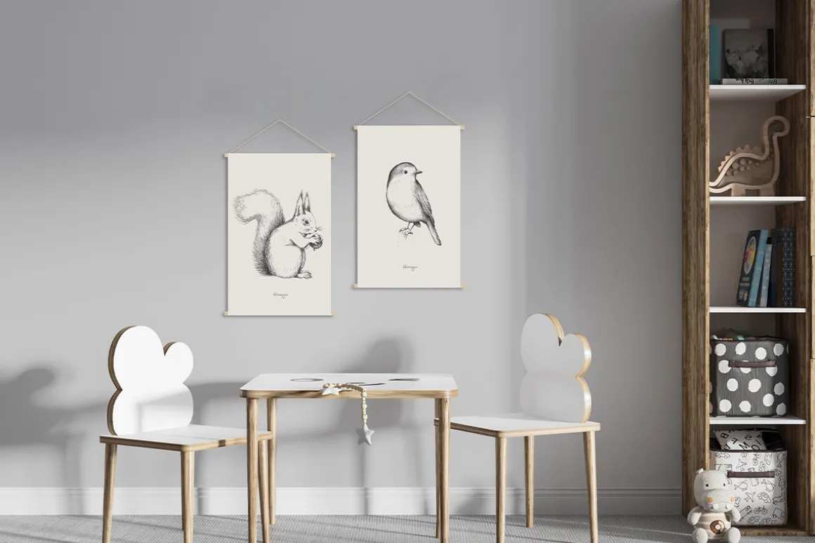 Miliboo Accessoire & Déco Enfant|Décoration Murale-Kakemono tableau en toile suspendue illustration oiseau L40 x H60cm MELODY