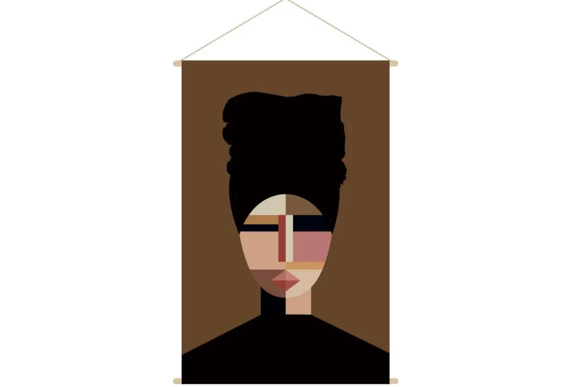 Miliboo Décoration Murale-Kakemono tableau en toile suspendue portait de femme ethnique avec turban L80 x H120 cm TURBA