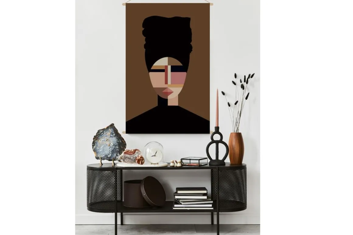 Miliboo Décoration Murale-Kakemono tableau en toile suspendue portait de femme ethnique avec turban L80 x H120 cm TURBA