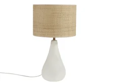 Miliboo Lampe À Poser|Lampe À Poser-Lampe à poser blanche en céramique effet pierre et abat-jour en raphia H49 cm PYRUS