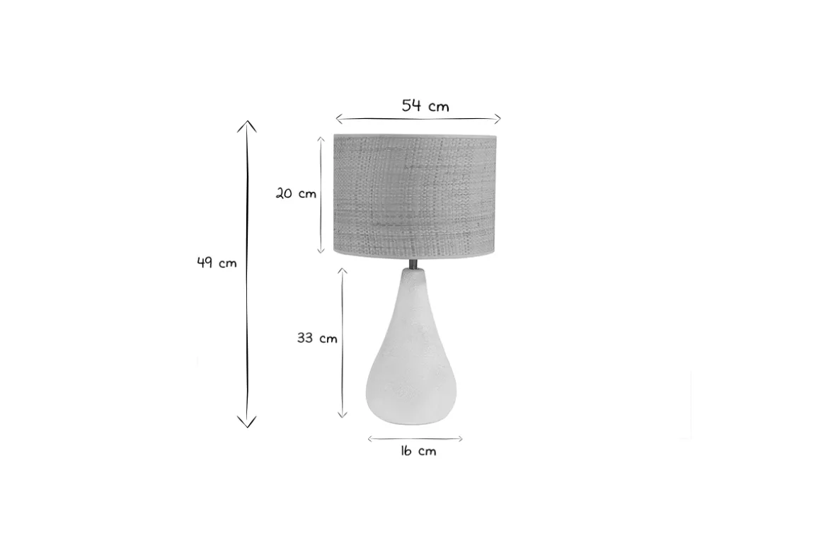 Miliboo Lampe À Poser|Lampe À Poser-Lampe à poser blanche en céramique effet pierre et abat-jour en raphia H49 cm PYRUS