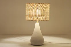 Miliboo Lampe À Poser|Lampe À Poser-Lampe à poser blanche en céramique effet pierre et abat-jour en raphia H49 cm PYRUS