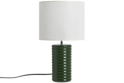 Miliboo Lampe À Poser|Lampe À Poser-Lampe à poser en céramique émaillée vert foncé et abat-jour écru H53 cm BERRO
