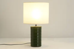Miliboo Lampe À Poser|Lampe À Poser-Lampe à poser en céramique émaillée vert foncé et abat-jour écru H53 cm BERRO