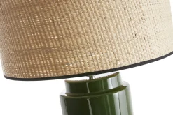 Miliboo Lampe À Poser|Lampe À Poser-Lampe à poser en céramique émaillée verte et abat-jour en raphia naturel H64 cm MAJES