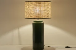 Miliboo Lampe À Poser|Lampe À Poser-Lampe à poser en céramique émaillée verte et abat-jour en raphia naturel H64 cm MAJES