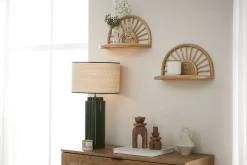 Miliboo Lampe À Poser|Lampe À Poser-Lampe à poser en céramique émaillée verte et abat-jour en raphia naturel H64 cm MAJES