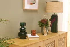 Miliboo Lampe À Poser|Lampe À Poser-Lampe à poser en céramique émaillée verte et abat-jour en raphia naturel H64 cm MAJES