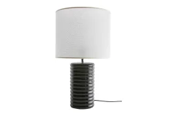 Miliboo Lampe À Poser|Lampe À Poser-Lampe à poser en céramique émaillée noire et abat-jour écru H53 cm BERRO