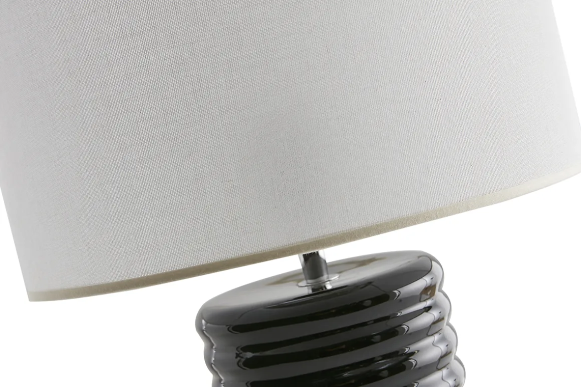 Miliboo Lampe À Poser|Lampe À Poser-Lampe à poser en céramique émaillée noire et abat-jour écru H53 cm BERRO