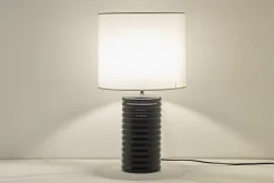 Miliboo Lampe À Poser|Lampe À Poser-Lampe à poser en céramique émaillée noire et abat-jour écru H53 cm BERRO