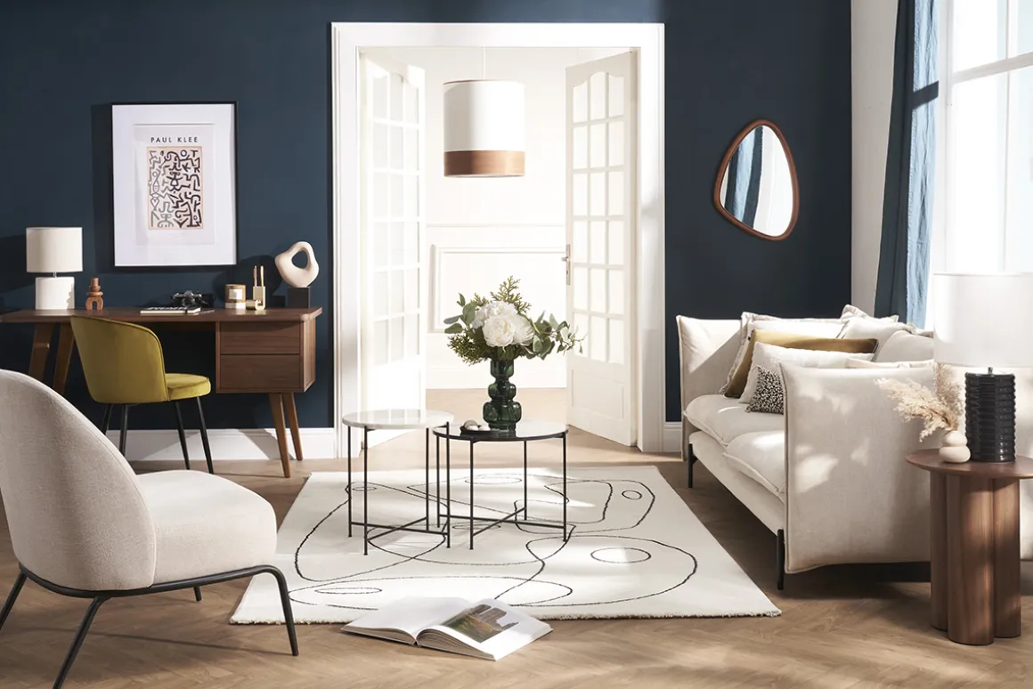 Miliboo Lampe À Poser|Lampe À Poser-Lampe à poser en céramique émaillée noire et abat-jour écru H53 cm BERRO