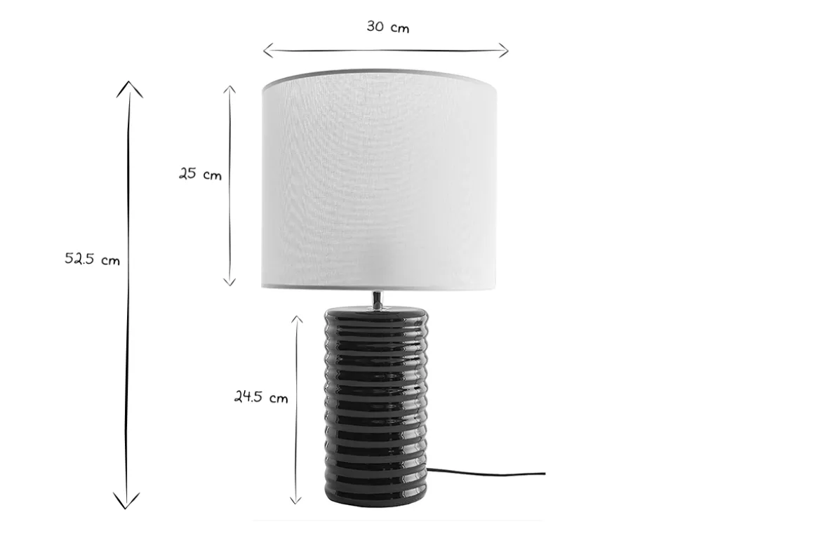 Miliboo Lampe À Poser|Lampe À Poser-Lampe à poser en céramique émaillée noire et abat-jour écru H53 cm BERRO