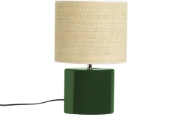 Miliboo Lampe À Poser|Lampe À Poser-Lampe à poser en céramique vert foncé et abat-jour en raphia naturel H40 cm TIGA