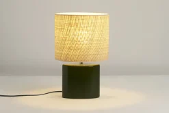 Miliboo Lampe À Poser|Lampe À Poser-Lampe à poser en céramique vert foncé et abat-jour en raphia naturel H40 cm TIGA