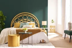 Miliboo Lampe À Poser|Lampe À Poser-Lampe à poser en céramique vert foncé et abat-jour en raphia naturel H40 cm TIGA