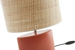 Miliboo Lampe À Poser|Lampe À Poser-Lampe à poser en céramique terracotta mat et abat-jour en raphia naturel H40 cm TIGA