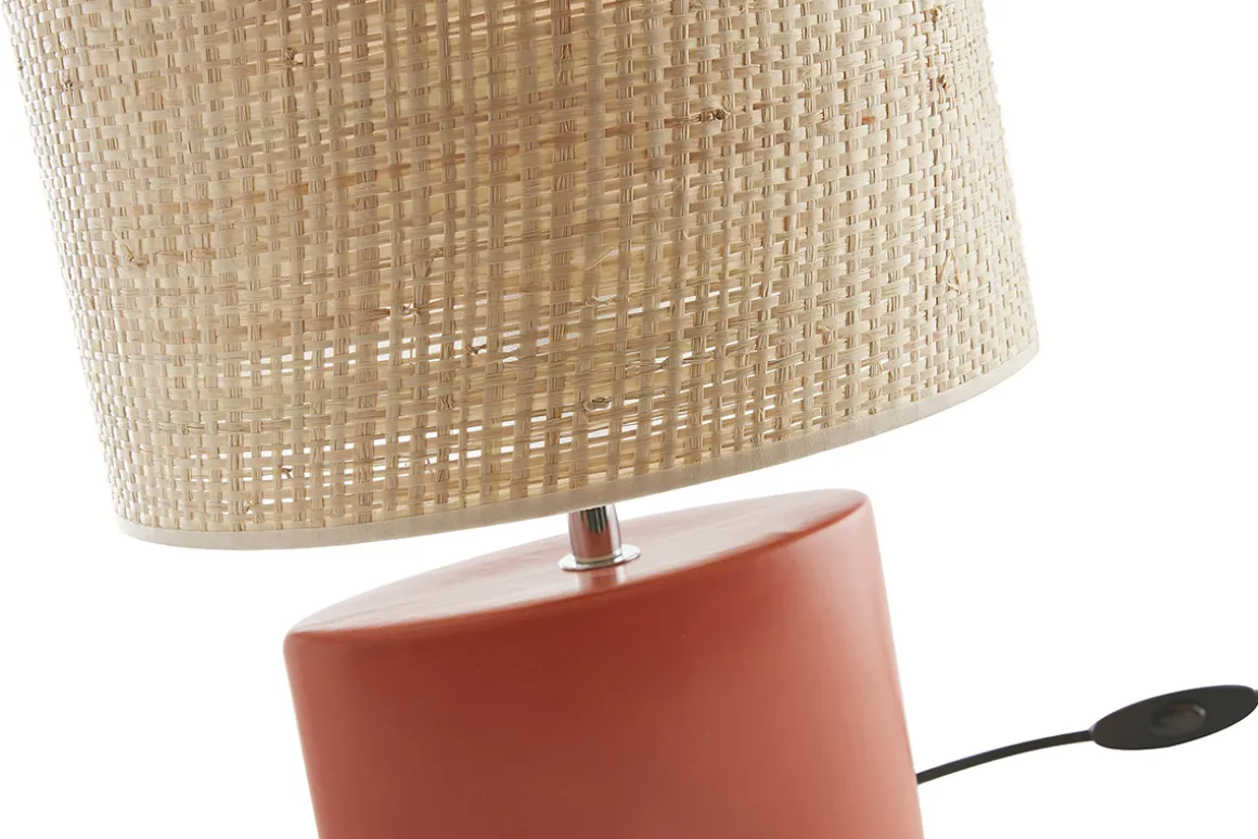 Miliboo Lampe À Poser|Lampe À Poser-Lampe à poser en céramique terracotta mat et abat-jour en raphia naturel H40 cm TIGA