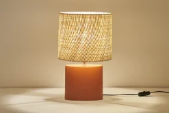 Miliboo Lampe À Poser|Lampe À Poser-Lampe à poser en céramique terracotta mat et abat-jour en raphia naturel H40 cm TIGA
