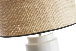 Miliboo Lampe À Poser|Lampe À Poser-Lampe à poser en céramique émaillée blanche et abat-jour en raphia naturel H64 cm MAJES