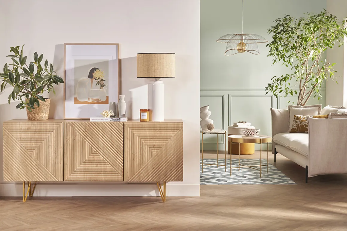 Miliboo Lampe À Poser|Lampe À Poser-Lampe à poser en céramique émaillée blanche et abat-jour en raphia naturel H64 cm MAJES