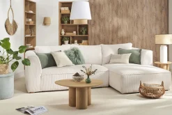 Miliboo Lampe À Poser|Lampe À Poser-Lampe à poser en céramique émaillée blanche et abat-jour en raphia naturel H64 cm MAJES