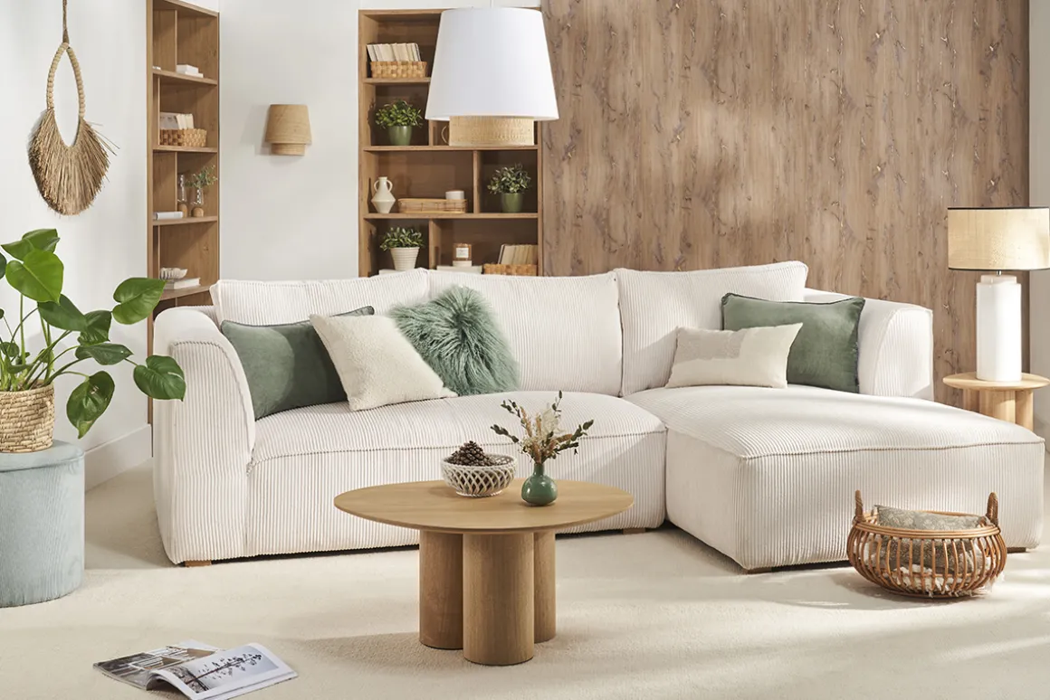 Miliboo Lampe À Poser|Lampe À Poser-Lampe à poser en céramique émaillée blanche et abat-jour en raphia naturel H64 cm MAJES