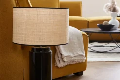 Miliboo Lampe À Poser|Lampe À Poser-Lampe à poser en céramique émaillée noire et abat-jour en raphia naturel H64 cm MAJES