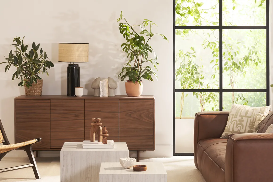 Miliboo Lampe À Poser|Lampe À Poser-Lampe à poser en céramique émaillée noire et abat-jour en raphia naturel H64 cm MAJES