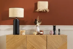 Miliboo Lampe À Poser|Lampe À Poser-Lampe à poser en céramique émaillée noire et abat-jour en raphia naturel H64 cm MAJES