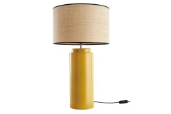 Miliboo Lampe À Poser|Lampe À Poser-Lampe à poser en céramique émaillée jaune et abat-jour en raphia naturel H64 cm MAJES